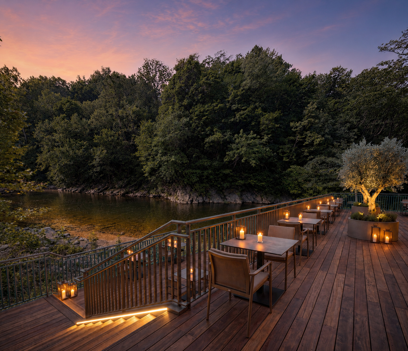 River House terrace overlooking the river