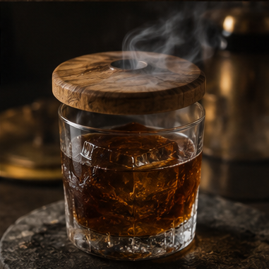 Water Wheel bourbon cocktail with smoked lid