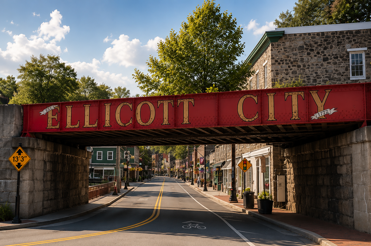 Historic Ellicott City bridge over the Patapsco River